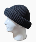 Rolled up Beanie for men - Black 100% wool