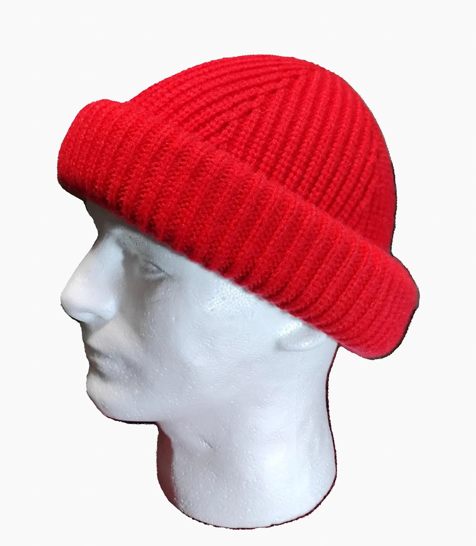 Rolled up Beanie for men - Red 100% wool