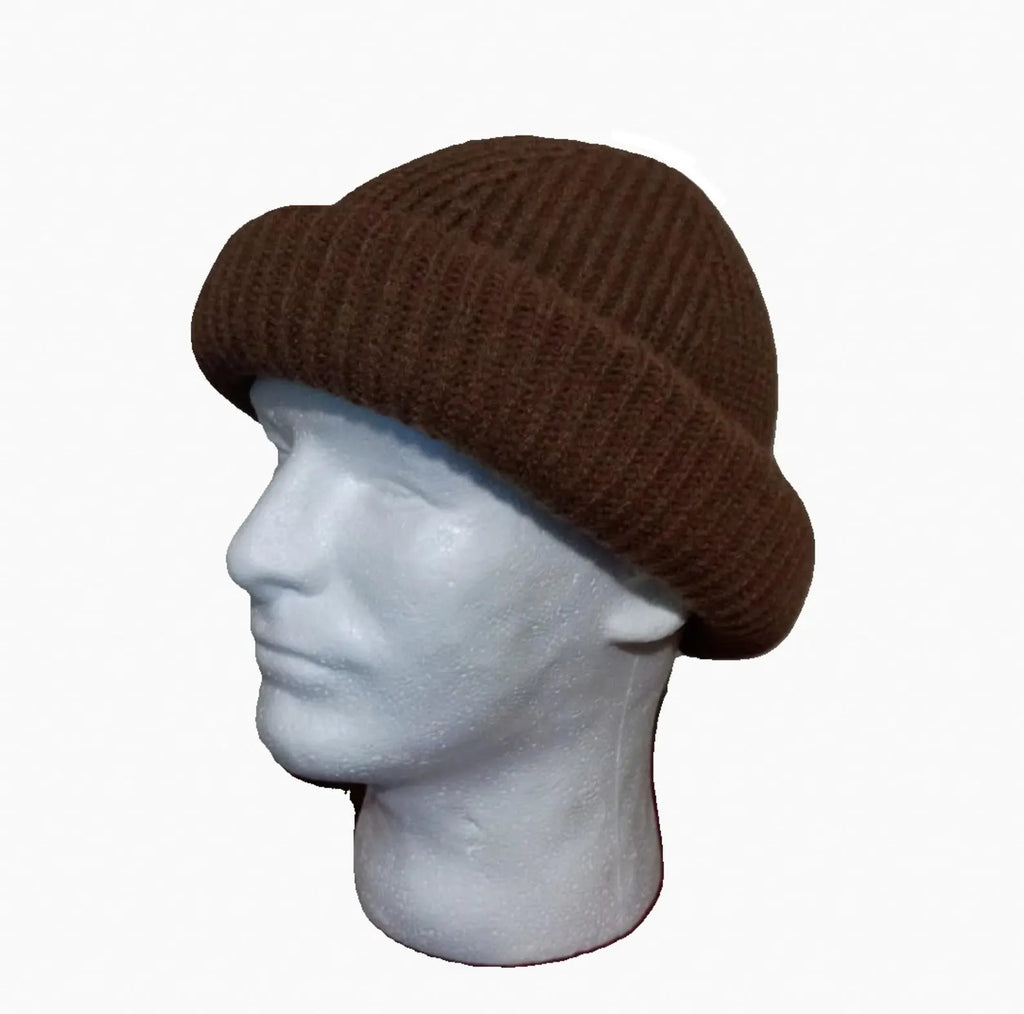 Rolled up Beanie for men - Brown 100% wool