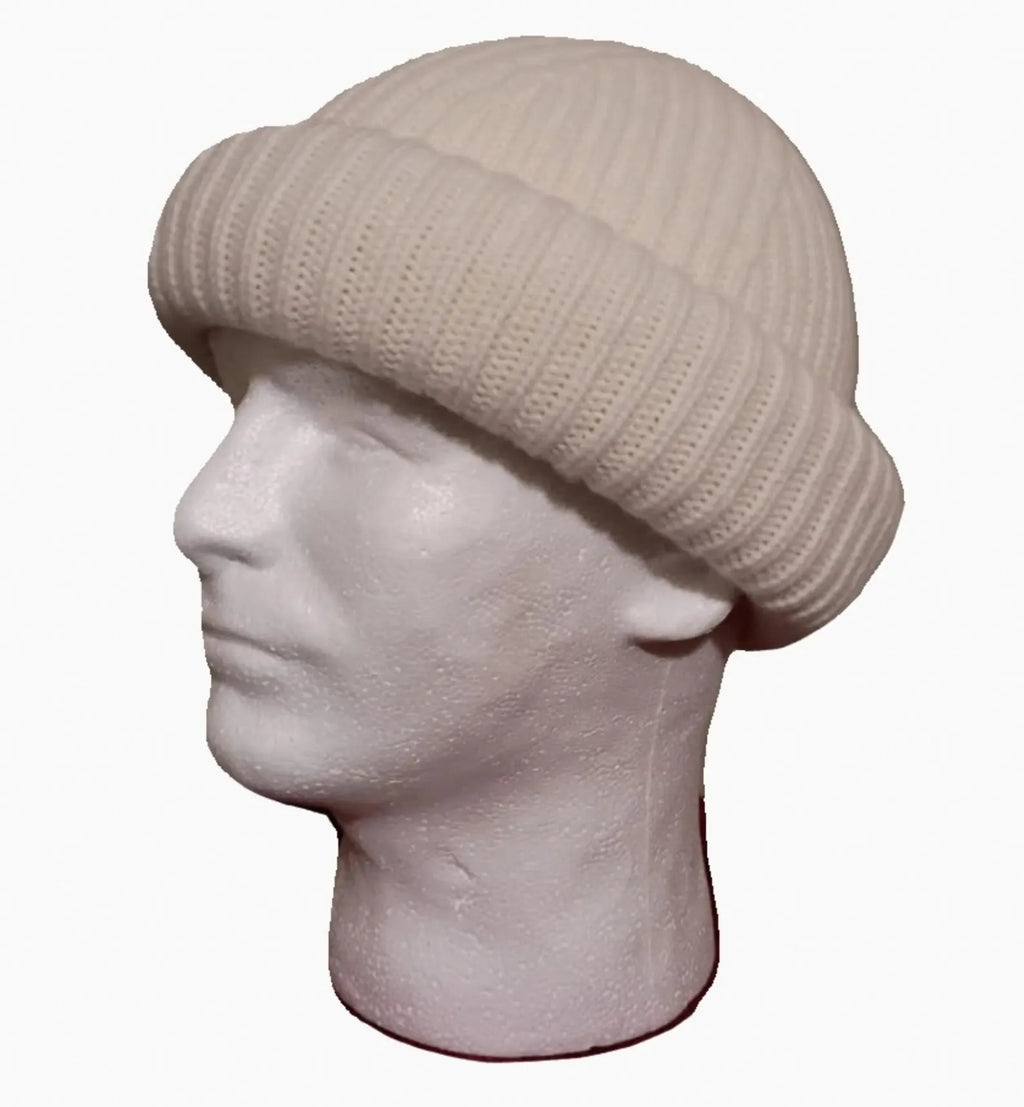 Rolled up Beanie for men - White 100% wool