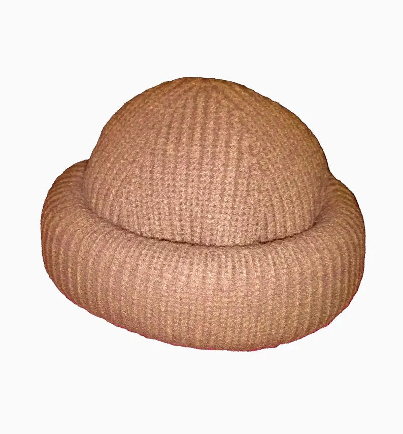 Rolled up Beanie for men - Brown 100% wool
