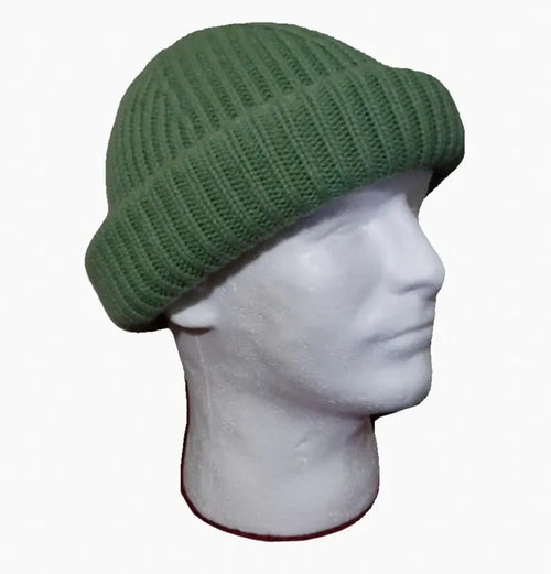 Rolled up Beanie for men - Army Green 100% wool
