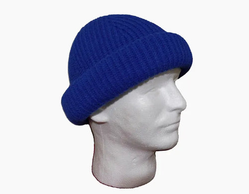 Rolled up Beanie for men - Blue 100% wool